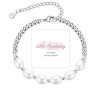 RANKEEF 60th Birthday Gifts for Women,Sterling Silver Bead Bracelet with Pearls Adjustable Silver Bracelet for Women Birthday Gifts with Card for Her Mum Daughter Sister Grandma