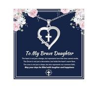 RANKEEF Daughter Gifts Durable Daughter Necklace Sterling Silver Non Tarnish Silver Cross Heart Necklace Adjustable Daughters Pendant Perfect Christmas Gifts for Daughters with Love Card