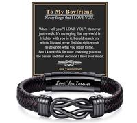 RANKEEF Leather Bracelet Gifts for Boyfriend, Brown Braided Leather Bracelet Infinity Knot Design Adjustable Bracelets Gifts for Birthday Christmas Valentines Father's Day