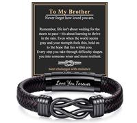 RANKEEF Leather Bracelet Gifts for Brother, Brown Braided Leather Bracelet Infinity Knot Design Adjustable Bracelets Gifts for Birthday Christmas Valentines Father's Day