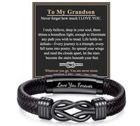 RANKEEF Leather Bracelet Gifts for Grandson, Brown Braided Leather Bracelet Infinity Knot Design Adjustable Bracelets Gifts for Birthday Christmas Valentines Father's Day