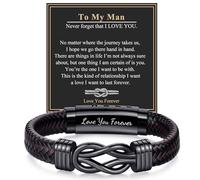 RANKEEF Leather Bracelet Gifts for Man, Brown Braided Leather Bracelet Infinity Knot Design Adjustable Bracelets Gifts for Birthday Christmas Valentines Father's Day