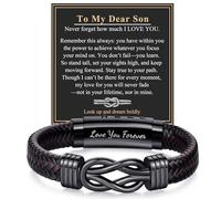 RANKEEF Leather Bracelet Gifts for Son, Brown Braided Leather Bracelet Infinity Knot Design Adjustable Bracelets Gifts for Birthday Christmas Valentines Father's Day