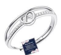 RANKEEF Sterling Silver Forever Linked Adjustable Ring - Cubic Zirconia Love Knot Promise Thumb Ring for Women - Gift for Ladies Girls With Inspirational Card