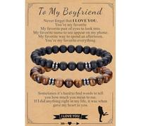 RANKEEF Tiger Eye Bracelet For Men 8MM Natural Stretch Lava Rock Bracelets Adjustable Black Crystal Beaded Bracelet for Men Women Gifts