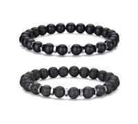 RANKEEF Tiger Eye Bracelet Set - Men & Women Unisex - 8MM Natural Stone Beads - Black Crystal - Adjustable Stretch Lava Rock Bracelets