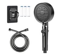 RANKOMU 10-in-1 Shower Head with Filter & Stop Button, High Pressure Handheld Showerhead with 2 Replacement Cartridges, 1.5m Hose & Holder, Gunmetal Grey