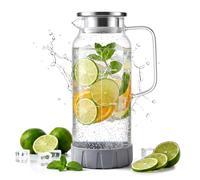 Rankomu 2 Litre Glass Jug with Lid and Silicone Sleeve - Large Capacity Pitcher with Scale - Extra Thick Carafe - Heat Resistant Borosilicate Glass for Hot & Cold Water, Iced Tea, Milk, Juice Beverage