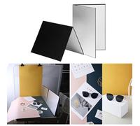Rankomu 3-in-1 Photography Cardboard Folding Reflector Diffuser Board, Black + White + Silver, A4 Size, Ideal for Still Life and Food Photo Shooting