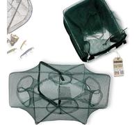 Rankomu 6-Hole Fish Trap & Crab Net - Foldable Crabbing Net with Zipper, Heavy-Duty Nylon for Crayfish, Shrimp, Eels (58x22cm, 150g) Crabbing Kit