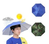 Rankomu 65cm Umbrella Hat Hands Free UV/Waterproof Folding Head Umbrella for Fishing Gardening Golf (Royal Blue)