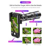Rankomu APL-20-40XCR50 20-40X Zoom Monocular Telescope, 50mm Metal Telephoto Lens, 4K HD Multi-Layer Coating, Tripod Stand & Phone Clip for Bird Watching, Stargazing, Hunting, Camping,