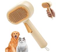 Rankomu Double Sided Self Cleaning Cat Brush, Professional Undercoat Rake for Dogs & Cats, Effective Pet Hair Remover for Furniture and Clothes, with Hanging Loop