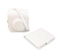 Rankomu Instant Camera Protective Case, PU Leather Carry Bag with Removable Top Cover, Adjustable Detachable Shoulder Strap, Photo Album Holder for Mini 12, White