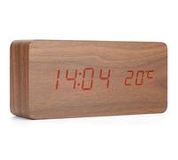 Rankomu Office Decoration Digital Alarm Clock, LED Smart Electronic Clock with Sound Control, Wood Grain Design, USB Charging, Bedside and Office Decoration, 12 x 4 x 3 in