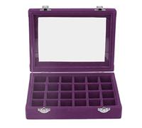 Rankomu Purple Velvet Jewelry Box Organiser - 24 Compartment Earring Storage Box & Ring Display Tray with Clear Lid and Lock - Elegant Jewellery Organiser
