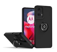 RankOne Case for Motorola Moto E14 / G04S / G04 / G24 / G24 Power (6.5" Inches), Ring Bracket Magnetic Suction Base Mobile Phone Case Matte Transparent - Black