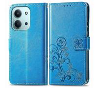 RankOne Leather Case for Redmi 15C (Dimension Size 173 x 81 x 8.2 mm) (6.9 Inches), Wallet Case with 3 Card Slots, 1 Coin Pocket, Four-Leaf Clover Pattern - Blue