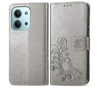 RankOne Leather Case for Redmi 15C (Dimension Size 173 x 81 x 8.2 mm) (6.9 Inches), Wallet Case with 3 Card Slots, 1 Coin Pocket, Four-Leaf Clover Pattern - Grey