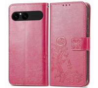 RankOne Leather Case for Smartphone, Compatible with Sony Xperia 10 VII (Seventh Generation) (6.1 Inches), Wallet Case with 3 Card Slots, 1 Coin Pocket, Four Leaf Clover Pattern - Red