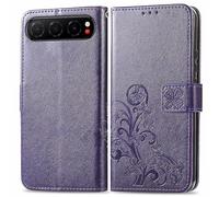 RankOne Leather Phone Case for Nubia Air (6.78" Inches), Wallet Case with 3 Card Slots 1 Coin Pocket Four Leaf Clover Pattern - Dark Purple