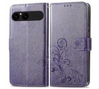 RankOne Leather Phone Case for Smartphone, Compatible with Sony Xperia 10 VII (Seventh Generation) (6.1" Inches), Wallet Case with 3 Card Slots 1 Coin Pocket Four Leaf Clover Pattern - Dark Purple