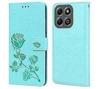 RankOne Leather Wallet Case for HONOR X6b (4G) (6.56" Inches), with Card Holder Rose Pattern Design Cover Folio Flip Case - Green