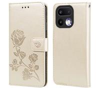 RankOne Leather Wallet Case for Realme 16 Pro 5G (6.78" Inches), with Card Holder Rose Pattern Design Cover Folio Flip Case - Gold