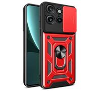 RankOne Mobile Phone Case for Motorola Moto Edge 50 Neo (6.36 Inches) PC Ring Armor Push Window Anti Drop Case Cover - Red