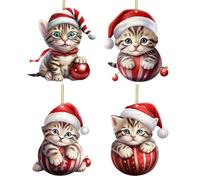 Ranley Cat Ornament | Cat Decor For Tree with Santa Hat,2D Acrylic Charm For Holiday Garden Door Car Window Yard Winter Party Home