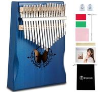 RANMING Kalimba 17 Key Thumb Piano Kalimba Musical Instrument Set with Portable Handbag, Music Book and Tune Hammer, Finger Piano Gift for Kids Adult Beginners Professional (Mahogany-Hand Rest-Blue)