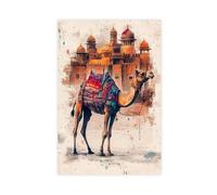 Rann of Kutch Camel Art, Gujarati Embroidery And Desert Landscape Canvas Poster Wall Art Decor Print Picture Paintings for Living Room Bedroom Decoration 20x30inch(50x75cm)