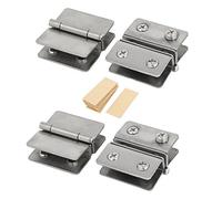 Rannb 4Pcs Adjustable Double Clip Glass Door Hinge Clamp for 5-6mm(0.2"-0.24") Thickness Cabinet Cupboard Bathroom Glass Door Silver Tone