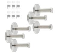 Rannb Wall Hooks Heavy Duty Coat Hooks Stainless Steel Clothes Hanger for Hanging Bathroom Towels Handbag Silver 2-inch Length with 12mm Shank Dia - Pack of 6