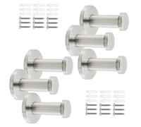 Rannb Wall Hooks Heavy Duty Coat Hooks Stainless Steel Clothes Hanger for Hanging Bathroom Towels Handbag Silver 2-inch Length with 16mm Shank Dia - Pack of 6