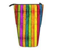 rannsut Colored Wooden Board Print Telescopic Pencil Bag Pen Holder Organizer Cosmetics Bag For Women And Men