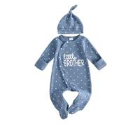 Rannyfol Newborn Coming Home Outfit Baby Girl Boy Footed Romper Little Sister Brother Letter Embroidery Polka Dot Long Sleeve Jumpsuit with Headband or Hat