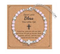 Rannyfol Tiny Natural Gemstone Cross Charm Bracelet, Christian First Communion Gifts for Daughter Girlfriend Mother, Meaningful Jewelry, Adjustable-Bless, Stainless Steel, no gemstone