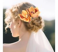 Rannyrena Bohemian Hawaiian Flower Hair Pin for Women Artificial Lily Flower U-Shaped Hair Pins for Updo Bun Bridal Beach Seaside Party Hair Accessories (Orange)