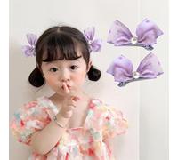 Rannyrena Sweet Lace Pearl Hair Bows Clips for Girls Cute Lace Bow Alligator Clip Barrettes Wedding Birthday Hair Accessories for Infants Toddlers Kids (Purple)