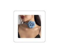 Rannyrena Vintage Blue Denim Flower Choker Necklace Floral Bracelet Artificial Flower Collar Necklace Wrist Band Elegant Women's Accessories, 5.5 inch, Metal, no gemstone