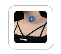 Rannyrena Vintage Denim Flower Choker Necklace Blue Elegant Pearl Lace Handmade Floral Collar Necklace Dainty Floral Statement Jewelry for Women and Girls, Zinc, No Gemstone
