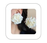 Rannyrena Vintage Satin Flower Earrings Handmade Elegant Floral Stud Earrings Boho Rose Prom Party Wedding Bridal Ear Accessories for Women and Girls, Zinc, No Gemstone