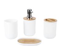 RANNYY Bathroom Set,4Pcs Bathroom Accessory Set Bamboo Waterproof Durable Gift Toothbrush Cup for Home Hotel(White)