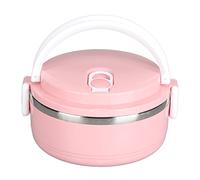 RANNYY Thermal Lunch Box,Stackable Hot Food Insulated Box 304 Stainless Steel Round Lunchbox Sealed Food Containers(Pink)