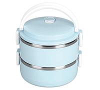 RANNYY Thermal Lunch Box,Stackable Hot Food Insulated Box 304 Stainless Steel Round Lunchbox Sealed Food Containers(Double Layer-Blue)