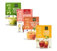 Ranong Tea Assorted 3-in-1 Drink Mix Bundle (Set of 4) - Thai Tea & Matcha Latte Selection, Instant Beverage Sachets for Hot or Iced Drinks