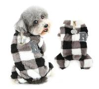 Ranphy Buffalo Plaid Pet Fuzzy Fleece Pajamas Pjs for Small Dog Puppy Thermal Jumpsuit Pullover Jumper with D-ring Half Zipper Yorkie Chihuahua Autumn Winter Clothes Cat Clothing,Grey,S