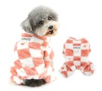 Ranphy Cute Checkered Pet Fuzzy Fleece Pajamas Pjs for Small Dog Puppy Thermal Jumpsuit Pullover Jumper with D-ring Yorkie Chihuahua Autumn Winter Clothes Cat Clothing,Pink,XL
