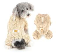 Ranphy Cute Jacquard Pet Fuzzy Fleece Pajamas Pjs for Small Dog Puppy Thermal Jumpsuit Pullover Jumper Stretchable with D-ring Yorkie Chihuahua Autumn Winter Clothes Cat Clothing,Khaki,L